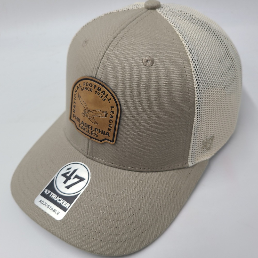 Philadelphia Eagles Hat Adjustable Trucker Mesh 47 Brand Bonehide Beige NFL Men